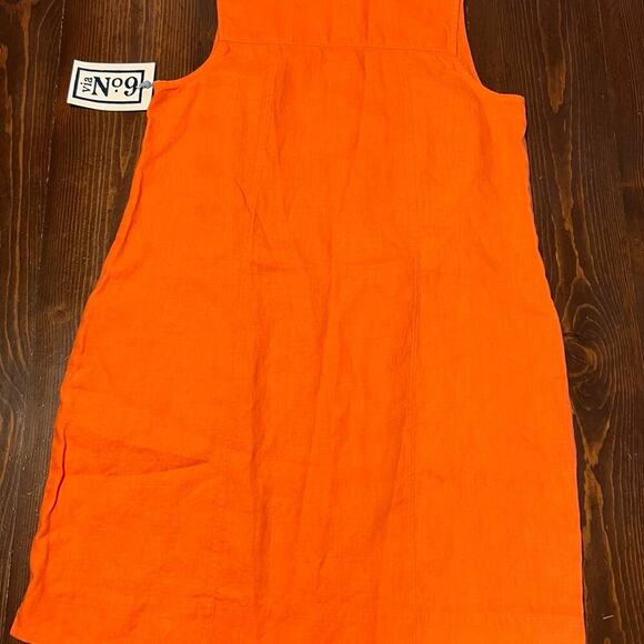VIA NO 9 Large Lisa Orange 100% Linen Dress Vacation Coastal Sleeveless Summer - Picture 6 of 7